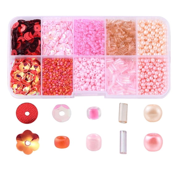 1 box DIY Beads Jewelry Making Finding Kit Including Glass Pearl Seed Bugle Plastic Paillette Beads Pink 3~8x0.2~4mm Hole: 0.5~1.5mm
