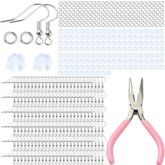 1 box DIY Dangle Earring Jewelry Finding Kits Include 45# Carbon Steel Jewelry Pliers Needle Nose Pliers Brass Earring Hooks Open Jump Rings and Plastic Ear Nuts Mixed color 12.6x8.2x0.8cm