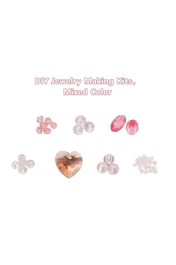 1 box DIY Jewelry Making Kits 1640pcs Bicone & Rondelle & Oval & Round Glass/Acrylic Beads 20pcs Heart Transparent Glass Pendants Mixed color Beads: 1640pcs/box Glass