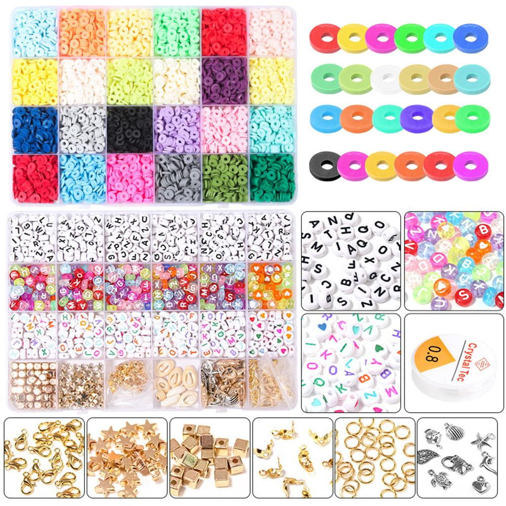 1160pcs/box 6mm Flat Round Polymer Clay Beads Plastic Alphabet Letter Heart  Star Beads Set Elastic