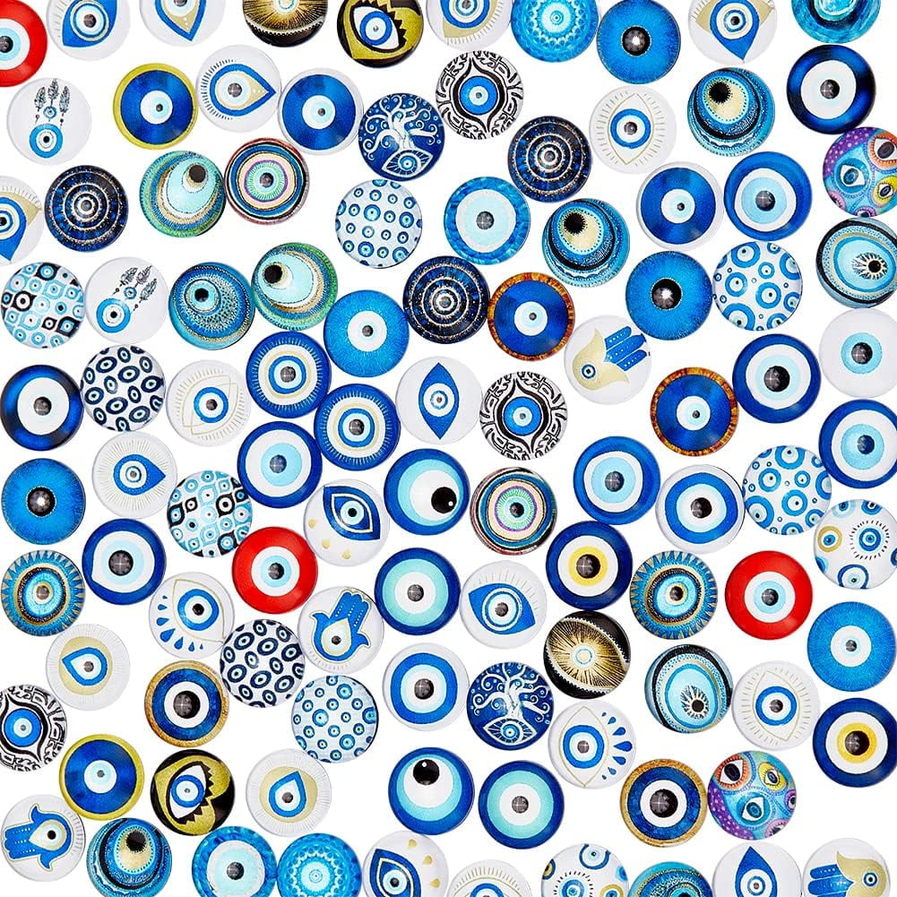 100 Cabochons Yeux En Verre 6 Mm - Mélange Style, Dos Plat - Pour Création DIY