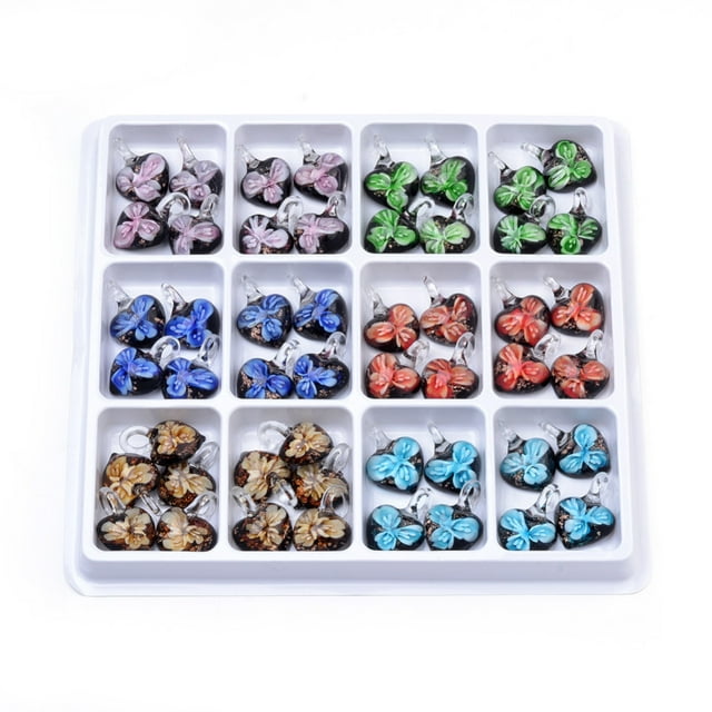 1 box Handmade golden Sand Lampwork Pendants Inner Flower Heart Mixed