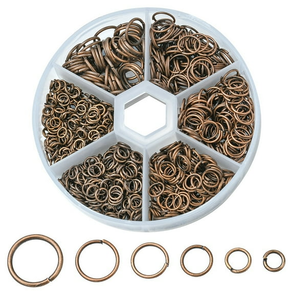 1 box Iron Jump Rings set Mixed Sizes Open Jump Rings Round Ring Red Copper 18~21 Gauge 4~10x0.7~1mm Inner Diameter: 2.6~8mm 10g/size 6 sizes 1000pcs/box