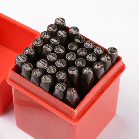 1 box Iron Metal Stamps Including Letter A~Z Number 0~8 and Ampersand & for Imprinting Metal Plastic Wood Leather Black 60x6mm Letter & Number: 1.5mm 36pcs/box
