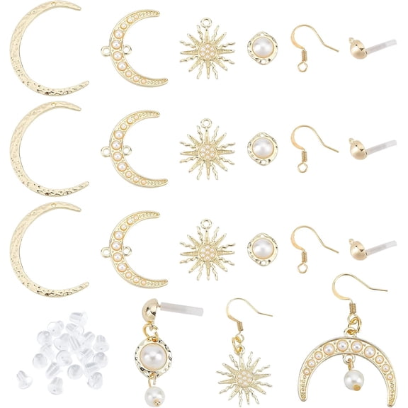 1 box Moon Star Dangle Drop Earrings Making Kit include 24pcs Sun Star Moon Alloy Pendants 12pcs Alloy Stud Earring Finding 6pcs Alloy Links connectors 12pcs Earring Hooks for DIY Craft Alloy
