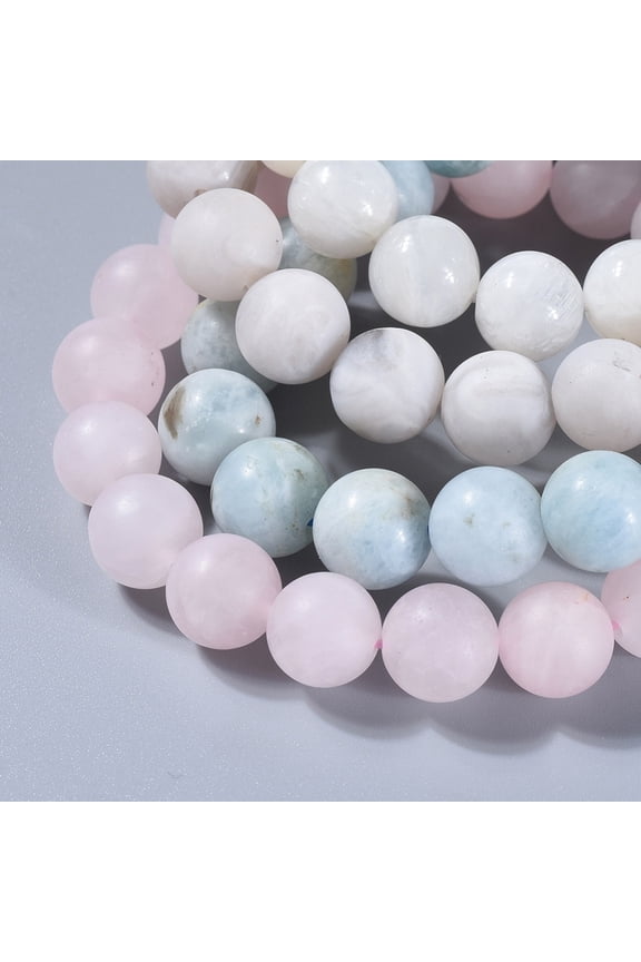 1 box Natural Gemstone Beads Stretch Bracelets with Natural Aquamarine Frosted Natural Rose Quartz Natural White Moonstone and Natural Agate Round Packing box 2-1/8 inch(5.3~5.4cm) 4pcs/set