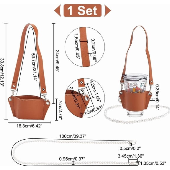 1 box Reusable Coffee Cup Sleeve Portable Coffee Cup Sleeve Holder with Removable Handle Strap PU Leather Drink Carrier for Hot Beverage Cup Iced Coffee Cup Water Cup Brown