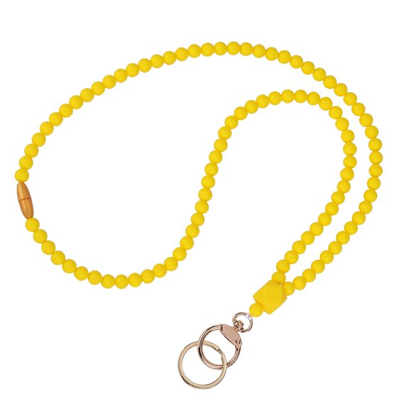 1 box Silicone Beaded ID Card Neck Straps Name Card Holders with Plastic Breakaway Clasps & Alloy Split Key Rings Yellow 450mm Silicone