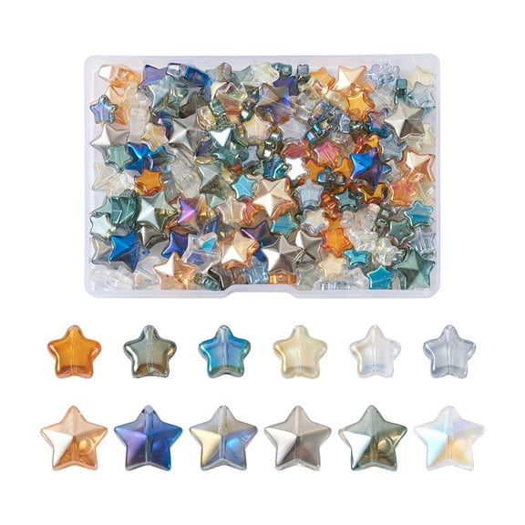 1 box Spritewelry 210pcs 12 style Electroplate Glass Beads Star Mixed color 8.5~12.5x9~13x3~7mm Hole: 0.8~1mm