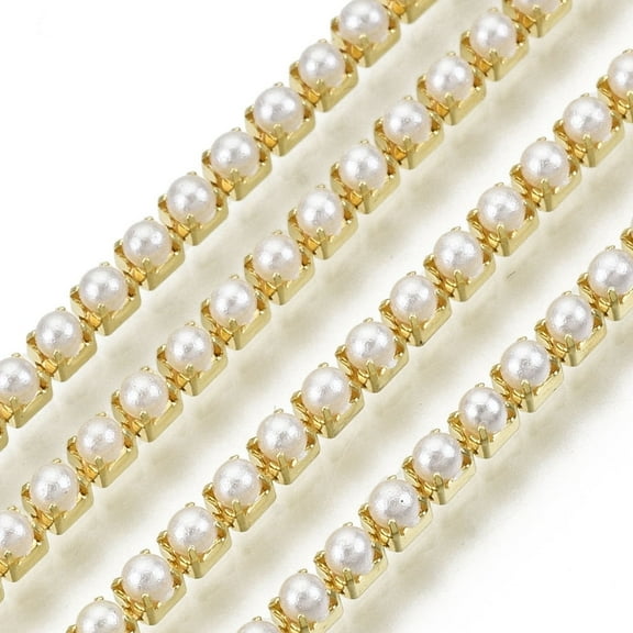 1 bundle Brass Strass Chains with Plastic Imitation Pearl Raw(Unplated) Creamy White 2x2mm 4000pcs plastic Pearl/bundle 32.8 Feet(10m)/bundle