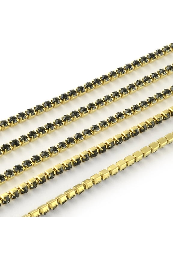 1 bundle Nickel Free Raw(Unplated) Brass Rhinestone Strass Chains Rhinestone Cup Chain 2880pcs rhinestone/bundle Grade A Black Diamond 2.2mm 23.62 Feet(7.2m)/bundle