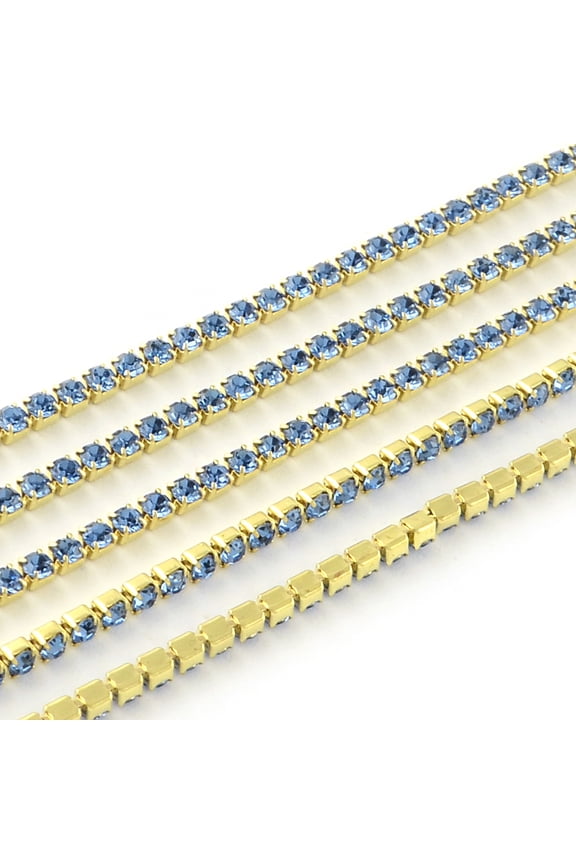 1 bundle Nickel Free Raw(Unplated) Brass Rhinestone Strass Chains Rhinestone Cup Chain 2880pcs rhinestone/bundle Grade A Light Sapphire 2.2mm 23.62 Feet(7.2m)/bundle