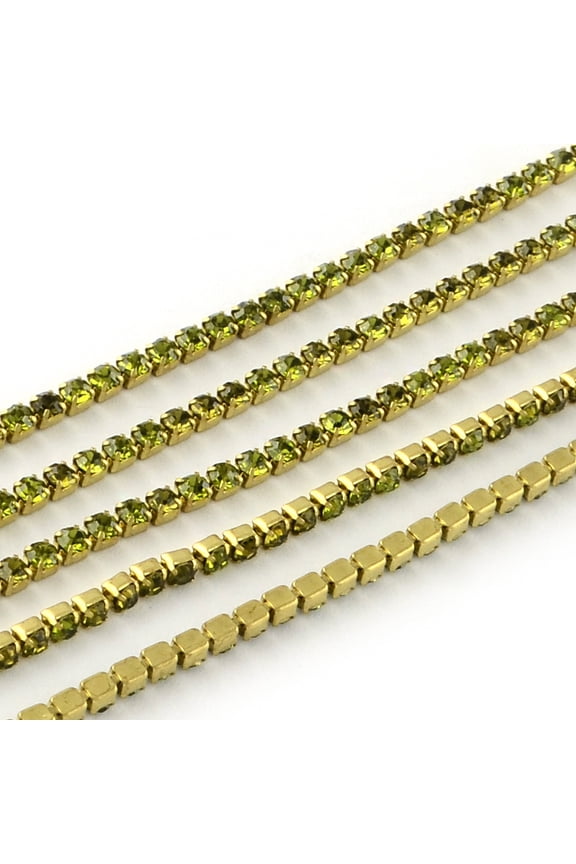 1 bundle Nickel Free Raw(Unplated) Brass Rhinestone Strass Chains Rhinestone Cup Chain 2880pcs rhinestone/bundle Grade A Olivine 2.2mm 23.62 Feet(7.2m)/bundle