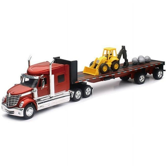 1 by 32 Scale International Lonestar Flatbed with Front Loader & Rocks, Red