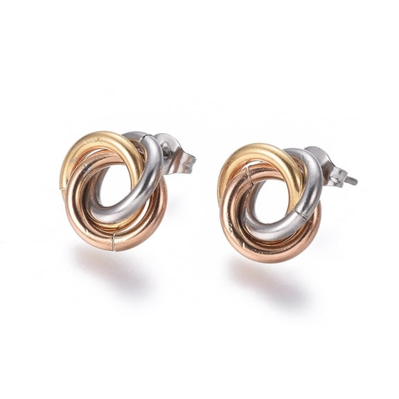 1 card 304 Stainless Steel Stud Earrings Hypoallergenic Earrings Interlocking Rings with Ear Nuts Multi-color 13mm Pin: 0.8mm 6pairs/card