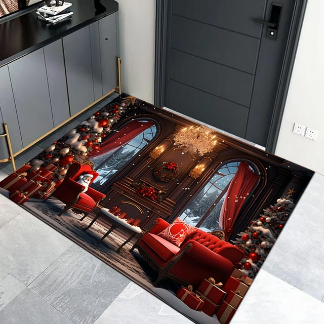 1* Carpet Cartoon Christmas Floor Mat New Christmas Day Decorative Door