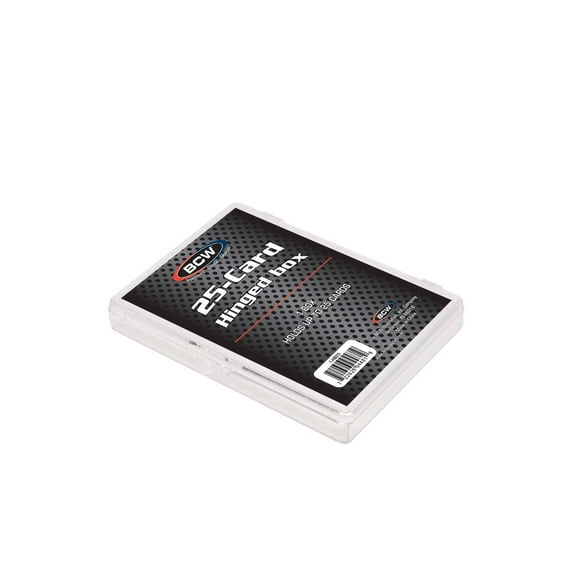 1 case of 100 BCW Hinged Trading Card Boxes. Holds 25 Standard Sized Cards