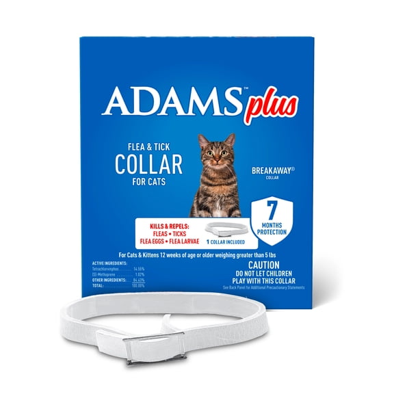 ADAMS Plus Flea & Tick Collar for Cats, Breakaway Collar, 1 White Collar, 7- Month Protection