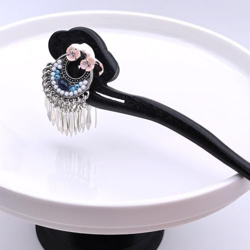 Hairpine 1 count Black Sandalwood Hairpin with Miao Ethnic Ornaments - Chinese ...