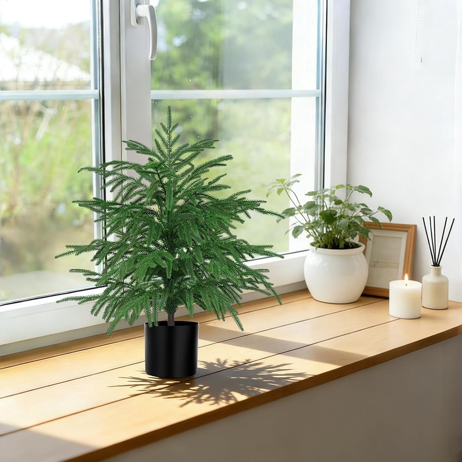 1 count Faux Norfolk Pine Topiary Trees with Pot, 2FT UV-Anti Decor ...