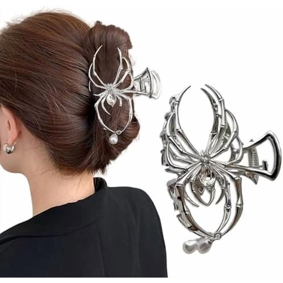 1 count Halloween Spider Hair Claw Clips Hair Clips Barrettes for Thick or Thin Hair Metal Sliver Spider Hair Jaw Clips with Charm Design for Women Halloween Hair Accessories Party Decor