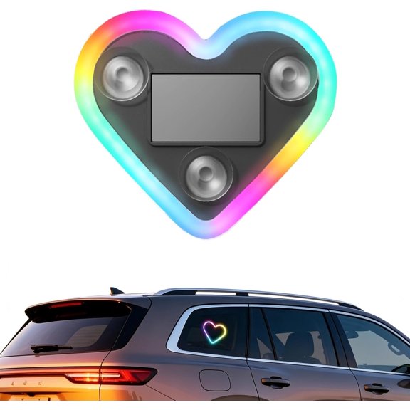 1 count LED Ambient Lights, Triangle Window Solar- Heart Shaped Atmosphere Light with 8 Switchable Lighting Modes, Rechargeable Romantic Neon Heart Light for Interior (Colorful)