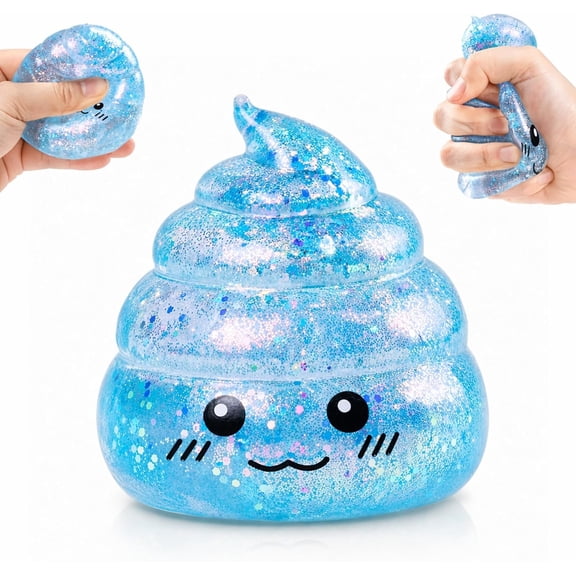 1 count Poop Squishy Ball, Blue Poop-Shaped Glitter Hand Grip Trainer | Poop Ball for Adults, Sensory Squishy Ball Hand Rehabilitation & Tool for Office & Daily Use, Fun Prank