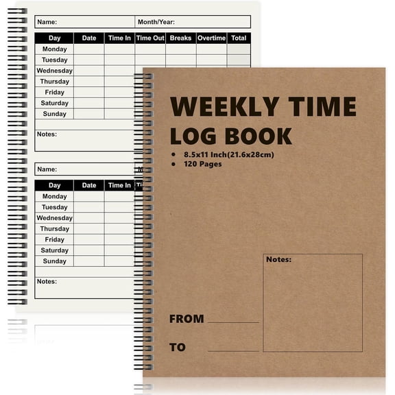 1 count Weekly Time Sheet Log Book Spiral Binder 120 Pages 8.5x11 Inch Work Hours Log Book Payroll Record Book Timesheet logbook Daily Time Journal for Small Business Office (1)