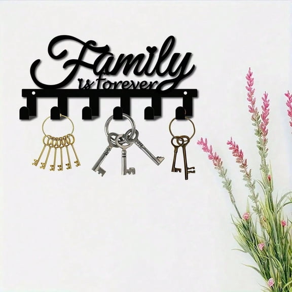 1 creative letter home hook keychain, balcony wall-mounted black coat rack door key-mounted home wrought iron crafts