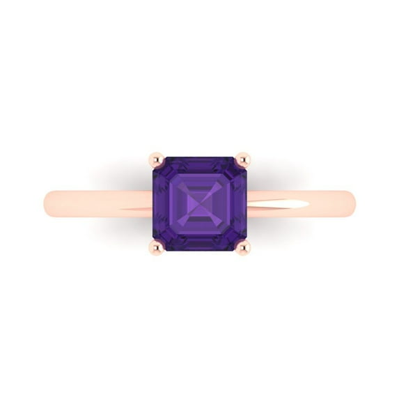1 ct Asscher Cut Natural Amethyst Solitaire 18K Rose Gold Womens Engagement Ring