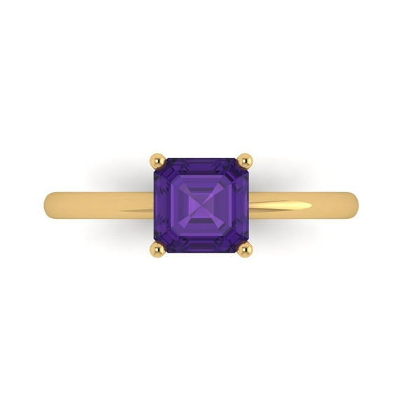 Clara Pucci 14K Yellow Gold 1ct Amethyst Solitaire Ring for Women