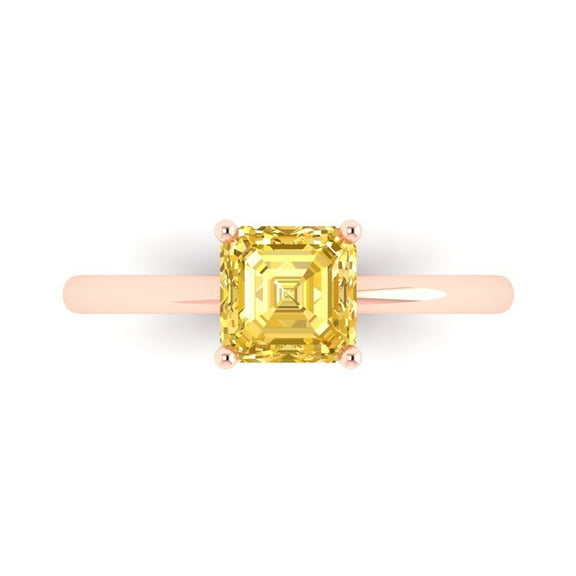 Clara Pucci 14K Rose Gold 1ct Citrine Solitaire Ring for Women