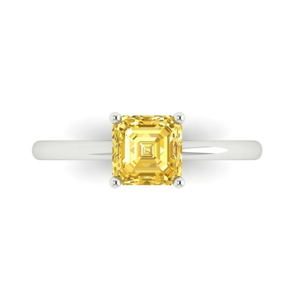 1 ct Asscher Cut Natural Citrine Solitaire Engagement Ring for Women in 18K White Gold