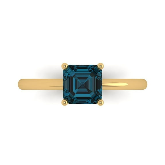 1 ctw Solitaire Anniversary Ring for Women | Asscher Cut Natural London Blue Topaz | Hyperallergenic Solid 14K Yellow Gold