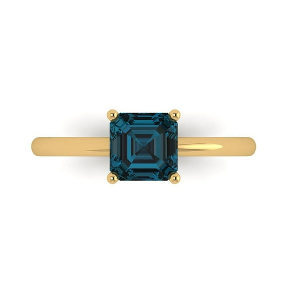 1 ctw Solitaire Anniversary Ring for Women | Asscher Cut Natural London Blue Topaz | Hyperallergenic Solid 18K Yellow Gold