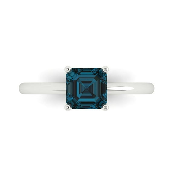 Clara Pucci 14K White Gold 1ct LondonBlueTopaz Solitaire Ring for Women