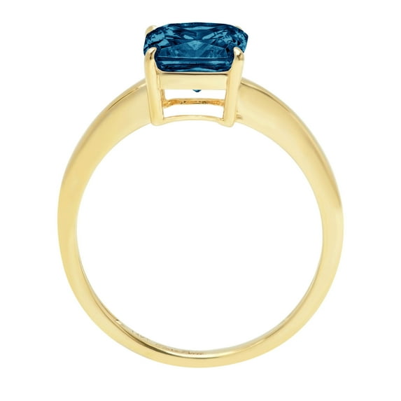 1 ct Asscher Cut Natural London Blue Topaz Solitaire Engagement Ring for Women in 18K Yellow Gold