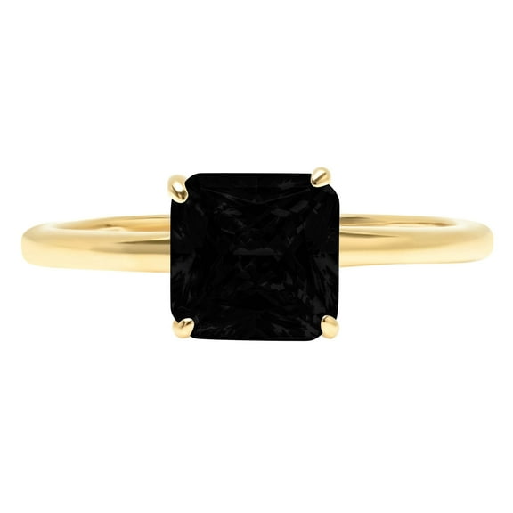 1 ct Asscher Cut Natural Onyx Solitaire 18K Yellow Gold Womens Engagement Ring