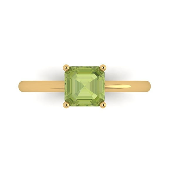 1 ctw Solitaire Anniversary Ring for Women | Asscher Cut Natural Peridot | Hyperallergenic Solid 14K Yellow Gold
