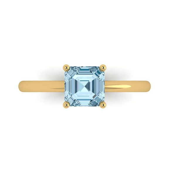 1 ct Asscher Cut Natural Sky Blue Topaz Solitaire Engagement Ring for Women in 14K Yellow Gold