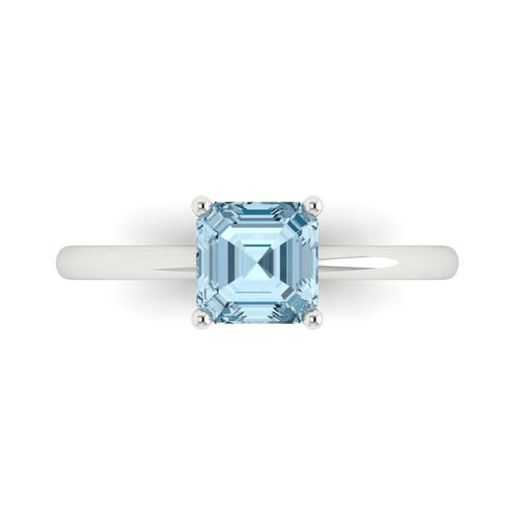 Solitaire Engagement Ring for Women - 1ct Natural Swiss Blue Topaz in 14K White Gold Promise Ring