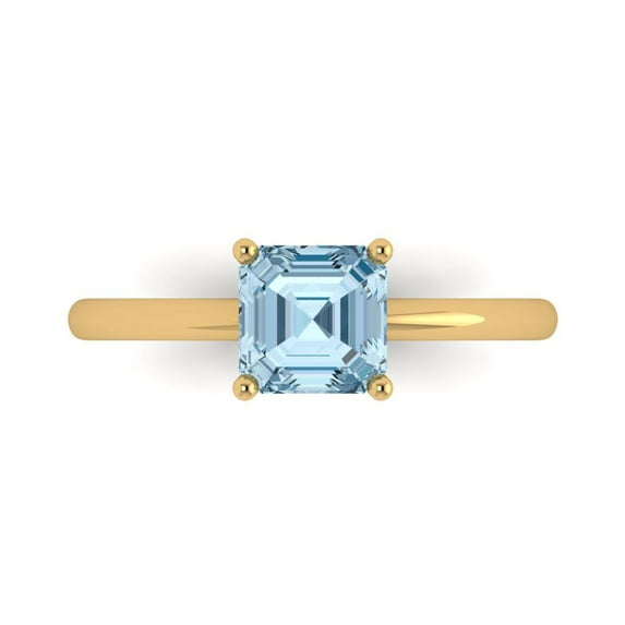 1 ctw Solitaire Anniversary Ring for Women | Asscher Cut Natural Swiss Blue Topaz | Hyperallergenic Solid 14K Yellow Gold
