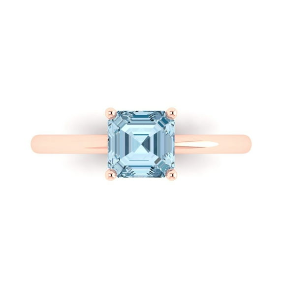 Clara Pucci 14K Rose Gold 1ct Blue Solitaire Ring for Women