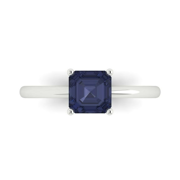 Solitaire Engagement Ring for Women - 1ct Simulated Blue Sapphire in 14K White Gold Promise Ring