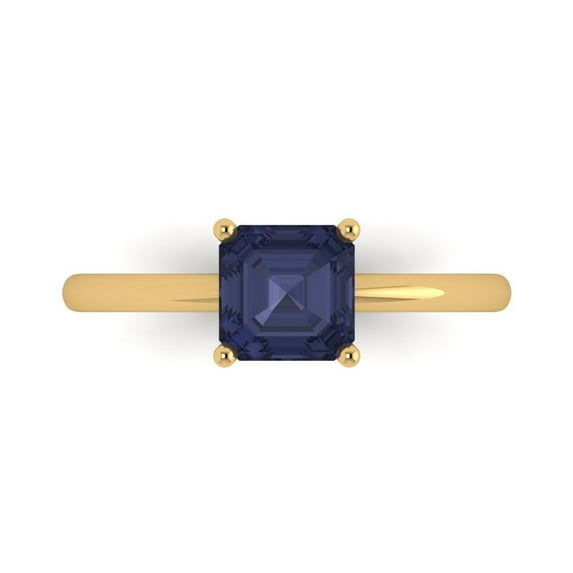 1 ctw Solitaire Anniversary Ring for Women | Asscher Cut Simulated Blue Sapphire | Hyperallergenic Solid 18K Yellow Gold