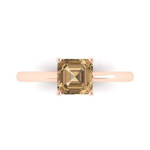 1 ct Asscher Cut Simulated Champagne Diamond Solitaire Engagement Ring for Women in 18K Rose Gold