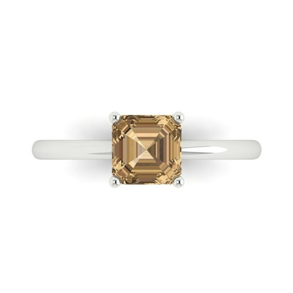 1 ct Asscher Cut Simulated Champagne Diamond Solitaire Engagement Ring for Women in 18K White Gold