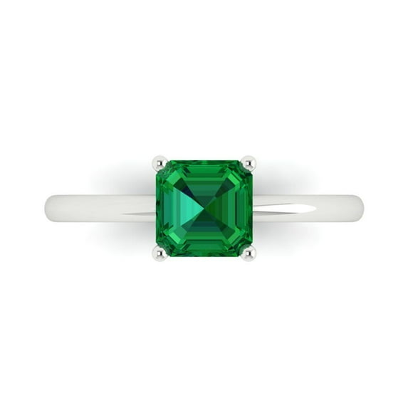 1 ct Asscher Cut Simulated Emerald Solitaire Engagement Ring for Women in 18K White Gold