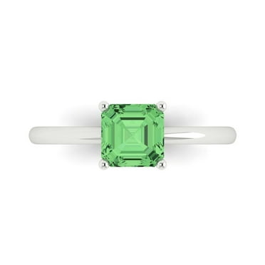 1 ct Asscher Cut Simulated Green Diamond Solitaire Engagement Ring for Women in 14K White Gold