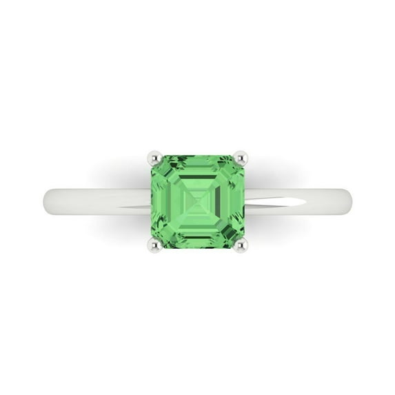1 ct Asscher Cut Simulated Green Diamond Solitaire Engagement Ring for Women in 18K White Gold